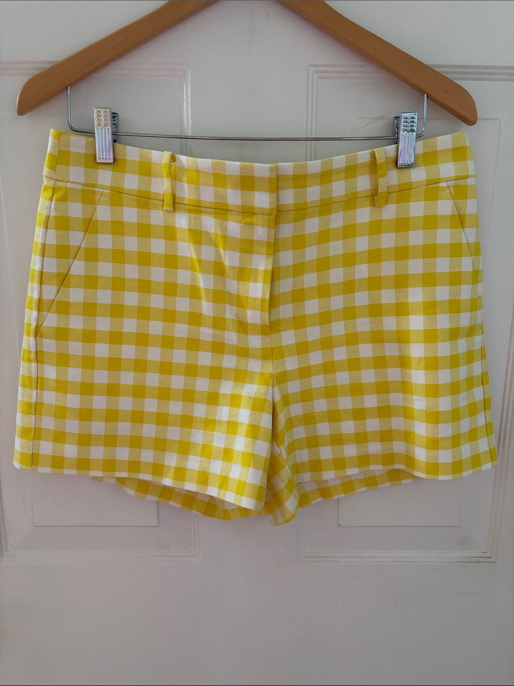 Loft The Riviera Shorts Womens Size 6 Yellow White Gingham Cotton Blend